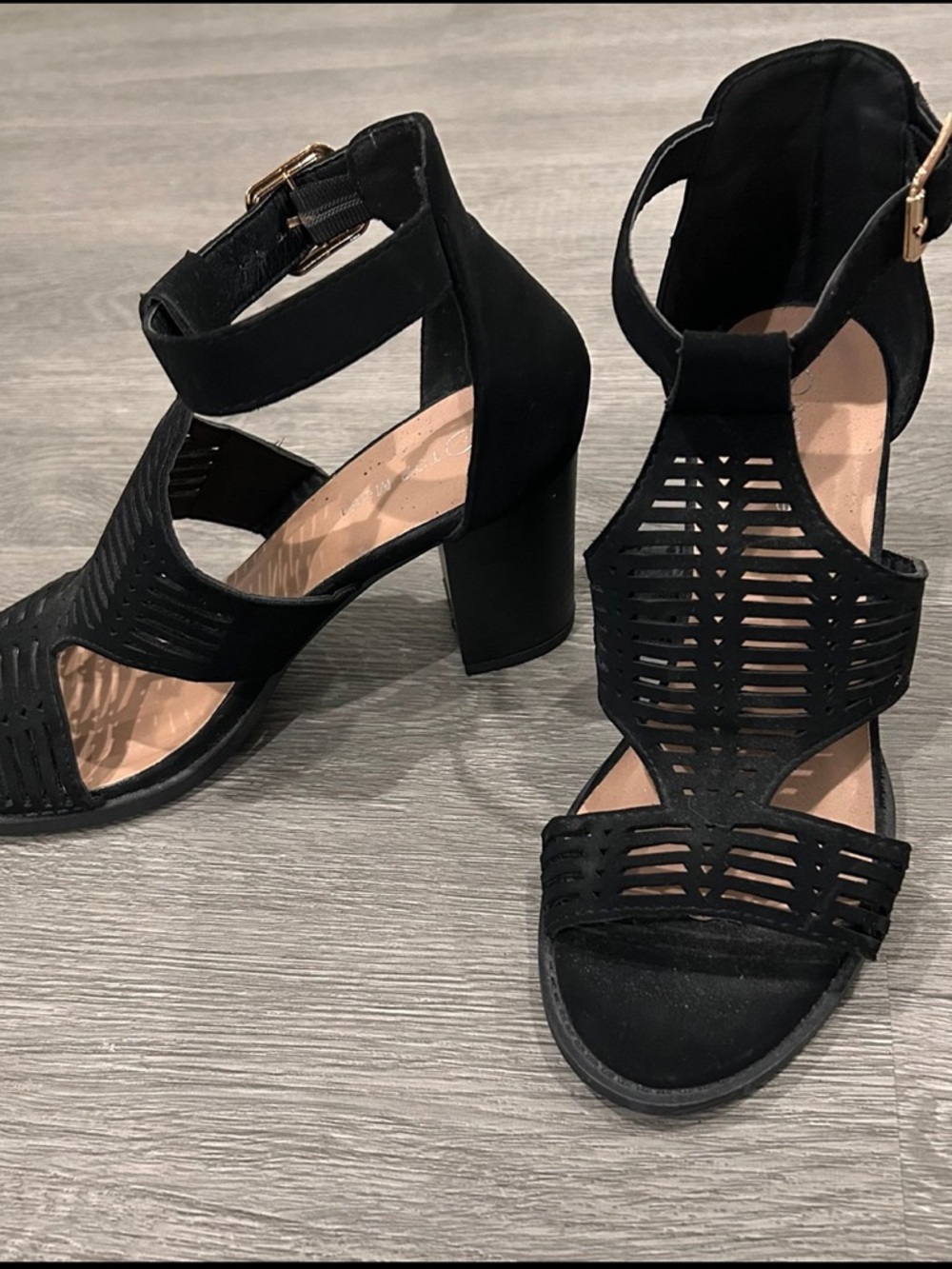 Top Moda Black Ankle Strap Open Toe Sandal Heel